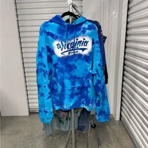 Blue Tie-Dye Hoodie with Virginia Beach Graphic | size 2XL